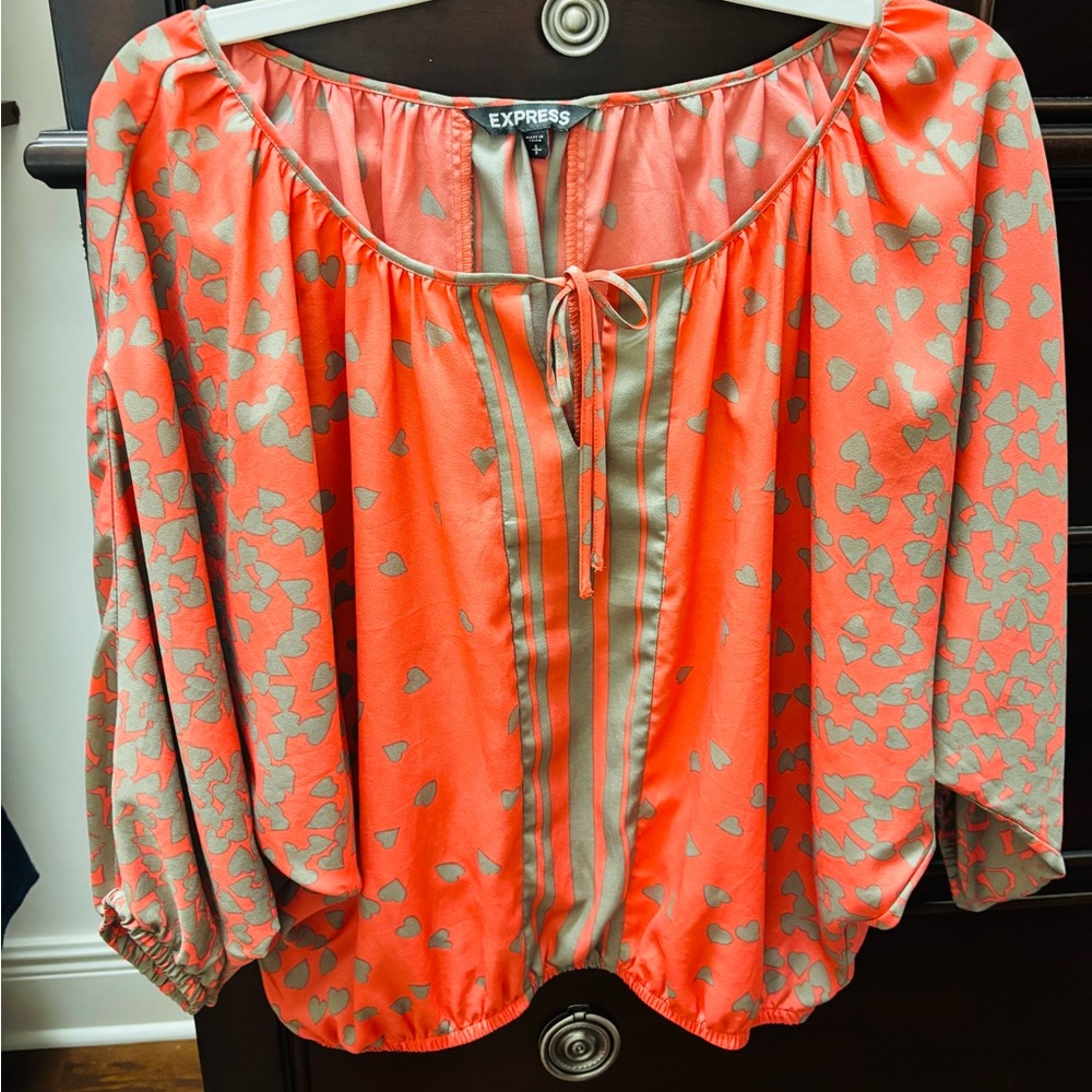 Express Women's Orange Blouse with Heart Design